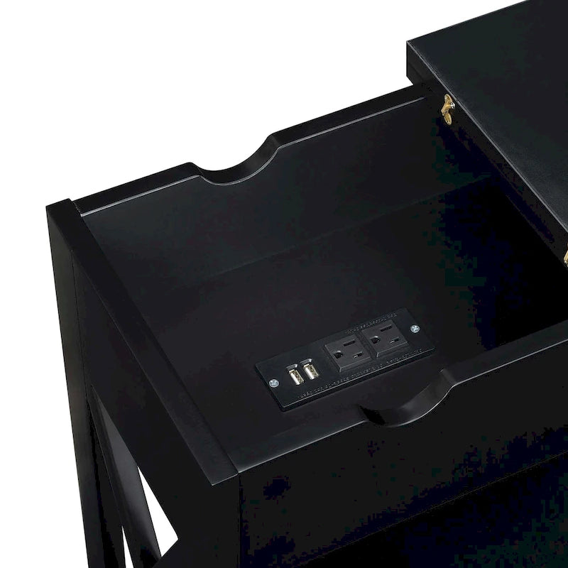 Flip Top End Table with Charging Station and Shelf