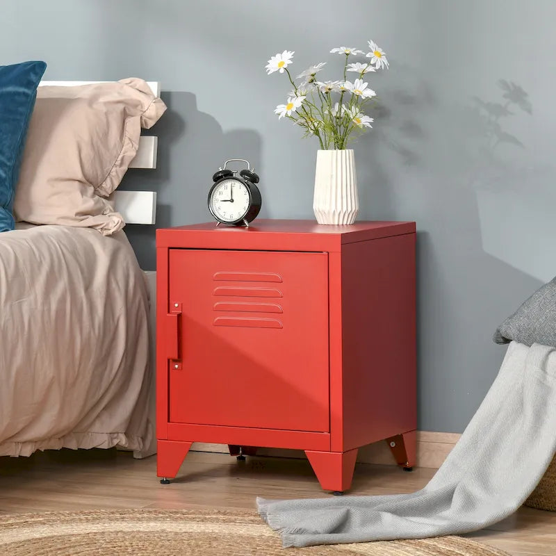 Industrial End Table, Living Room Side Table with Locker-Style Door and Adjustable Shelf - 15.75x15.75x19.75