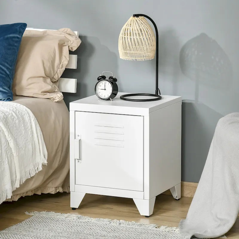 Industrial End Table, Living Room Side Table with Locker-Style Door and Adjustable Shelf - 15.75x15.75x19.75