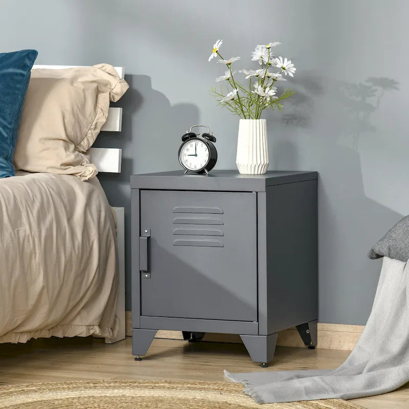 Industrial End Table, Living Room Side Table with Locker-Style Door and Adjustable Shelf - 15.75x15.75x19.75