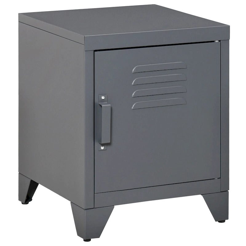 Industrial End Table, Living Room Side Table with Locker-Style Door and Adjustable Shelf - 15.75x15.75x19.75