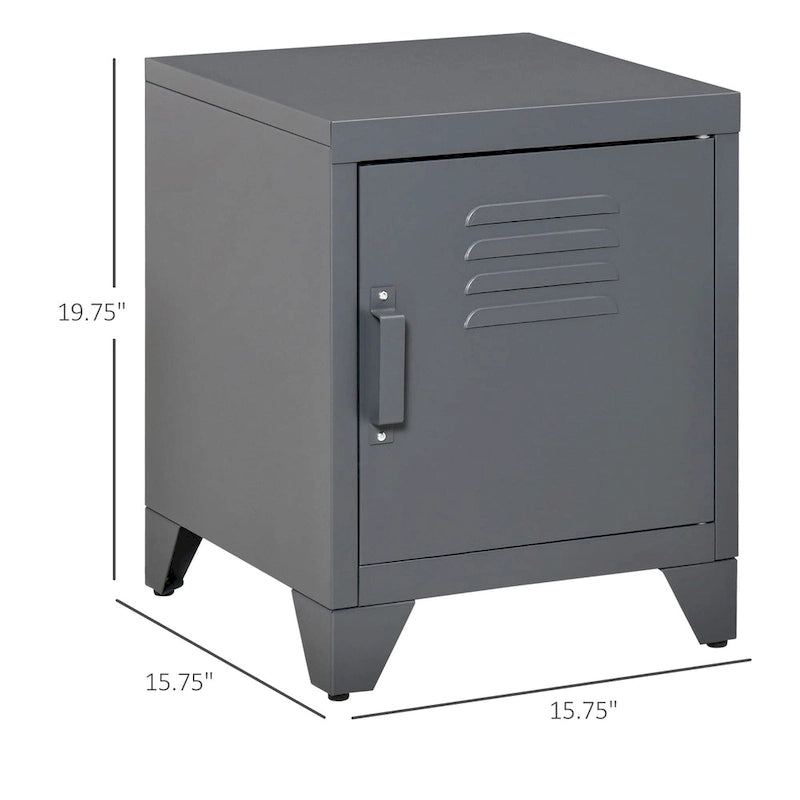 Industrial End Table, Living Room Side Table with Locker-Style Door and Adjustable Shelf - 15.75x15.75x19.75