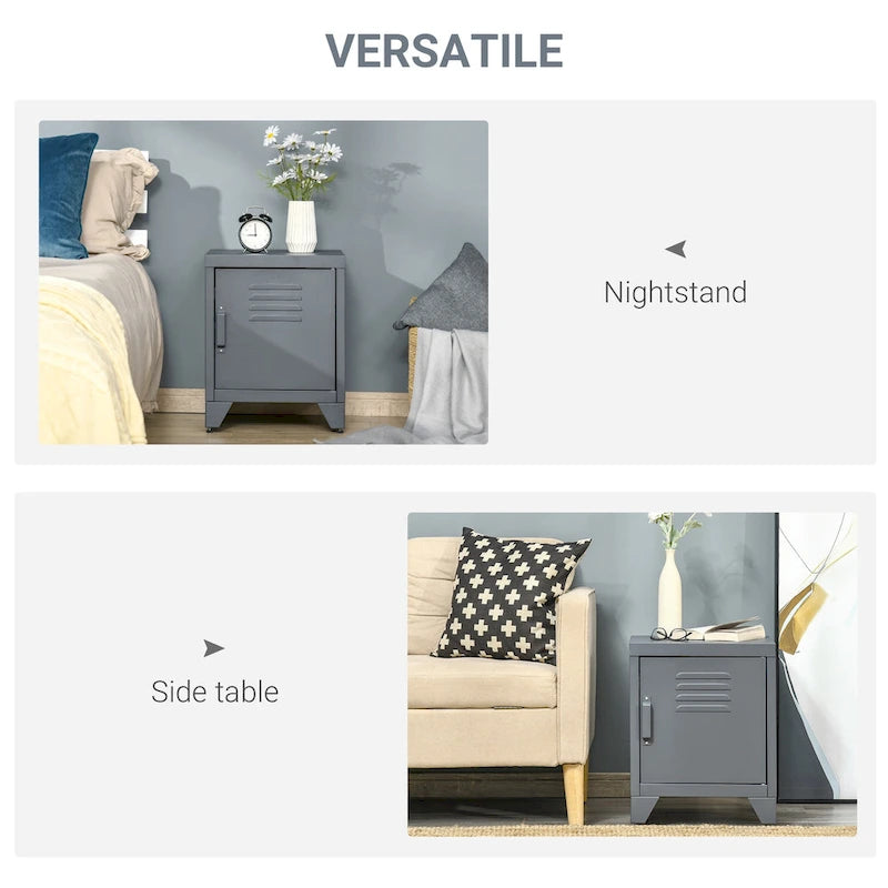 Industrial End Table, Living Room Side Table with Locker-Style Door and Adjustable Shelf - 15.75x15.75x19.75