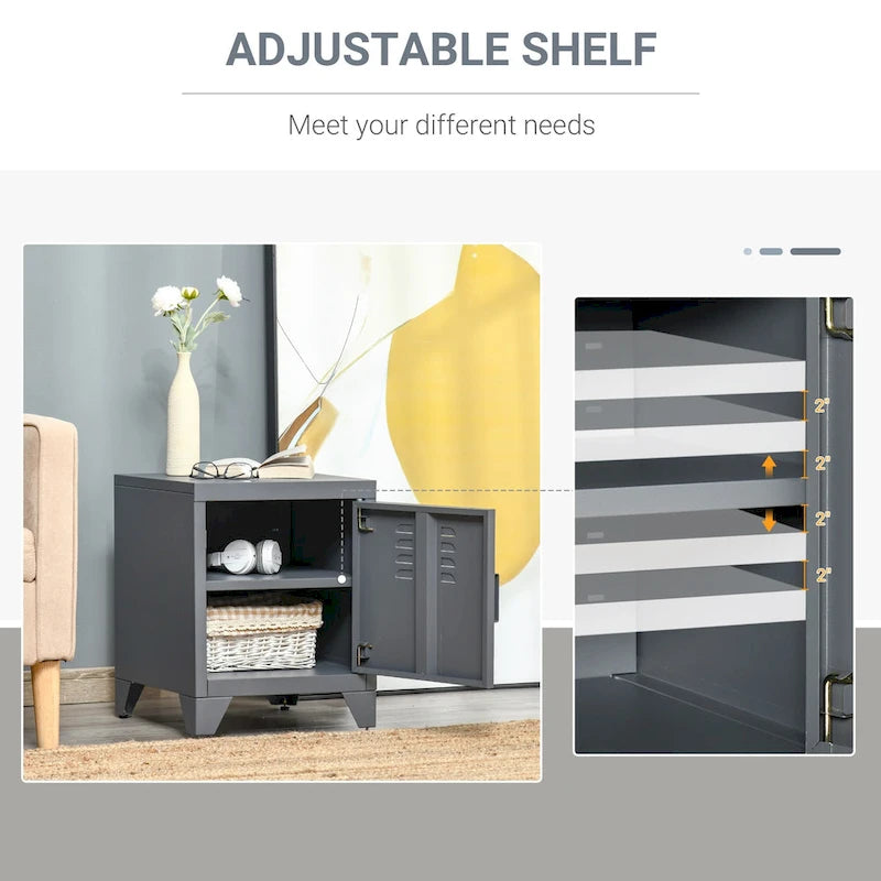 Industrial End Table, Living Room Side Table with Locker-Style Door and Adjustable Shelf - 15.75x15.75x19.75