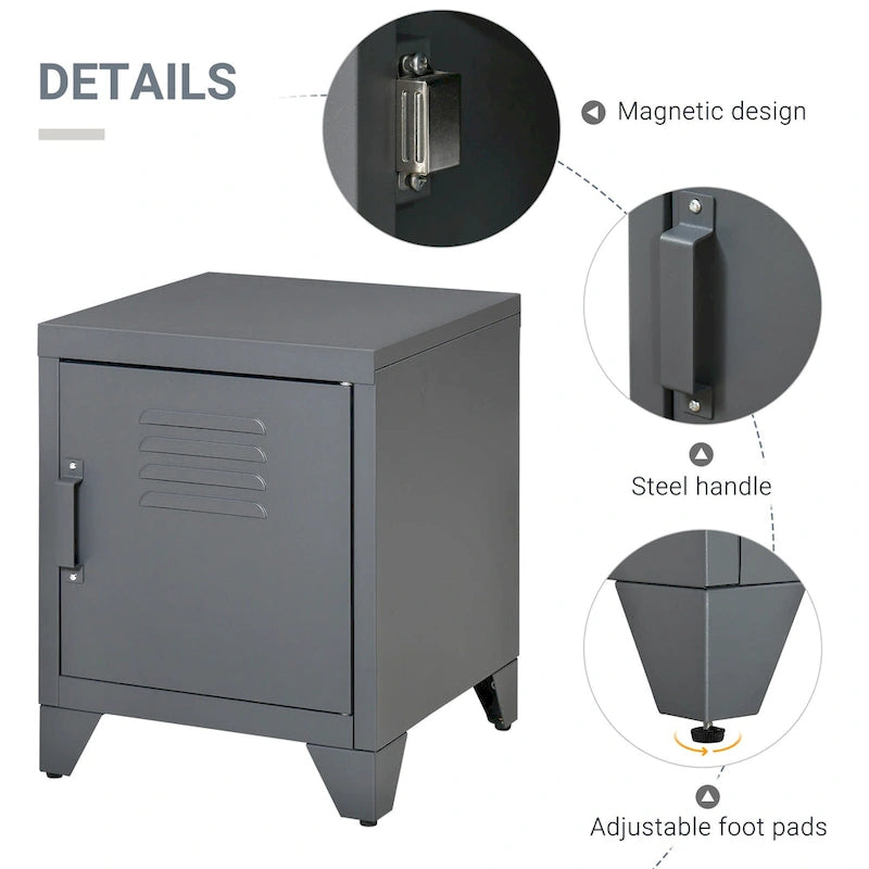 Industrial End Table, Living Room Side Table with Locker-Style Door and Adjustable Shelf - 15.75x15.75x19.75
