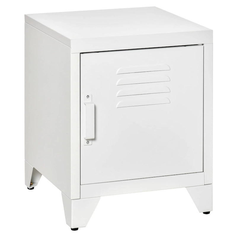 Industrial End Table, Living Room Side Table with Locker-Style Door and Adjustable Shelf - 15.75x15.75x19.75