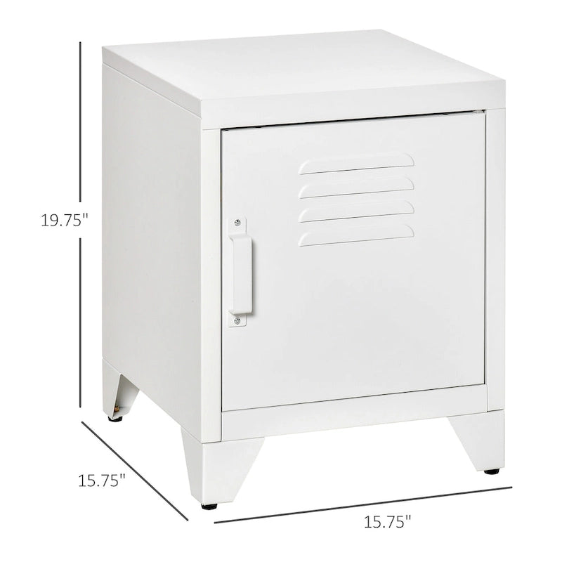 Industrial End Table, Living Room Side Table with Locker-Style Door and Adjustable Shelf - 15.75x15.75x19.75