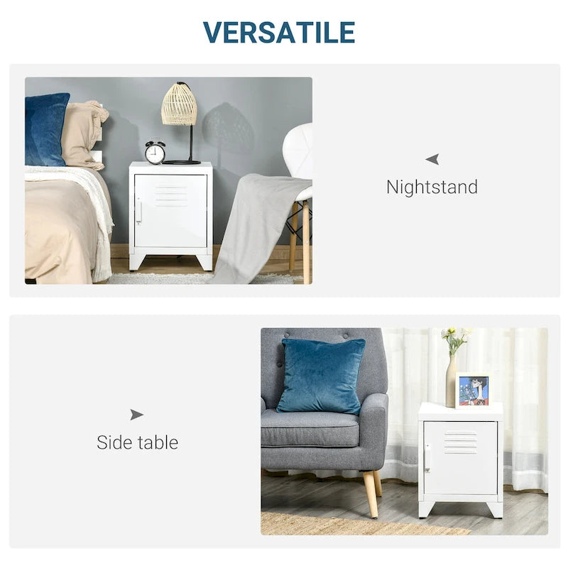Industrial End Table, Living Room Side Table with Locker-Style Door and Adjustable Shelf - 15.75x15.75x19.75