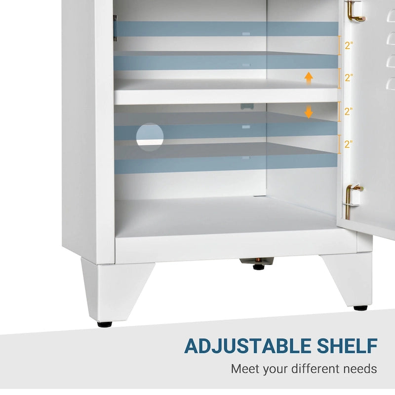 Industrial End Table, Living Room Side Table with Locker-Style Door and Adjustable Shelf - 15.75x15.75x19.75