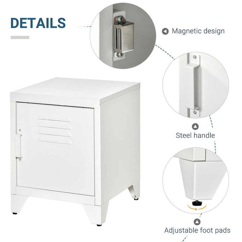 Industrial End Table, Living Room Side Table with Locker-Style Door and Adjustable Shelf - 15.75x15.75x19.75