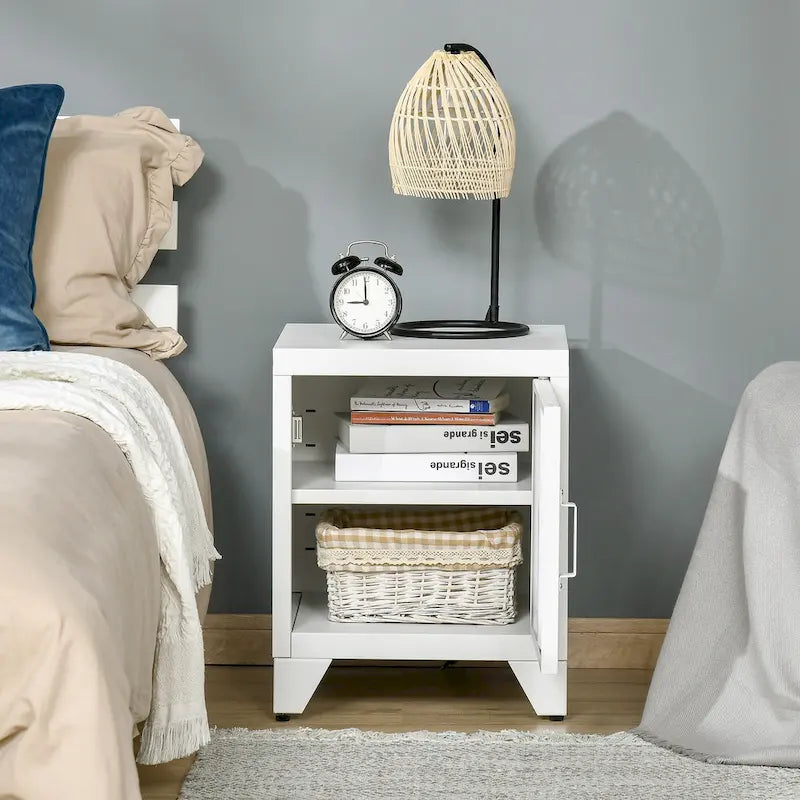 Industrial End Table, Living Room Side Table with Locker-Style Door and Adjustable Shelf - 15.75x15.75x19.75