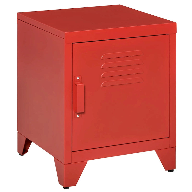 Industrial End Table, Living Room Side Table with Locker-Style Door and Adjustable Shelf - 15.75x15.75x19.75