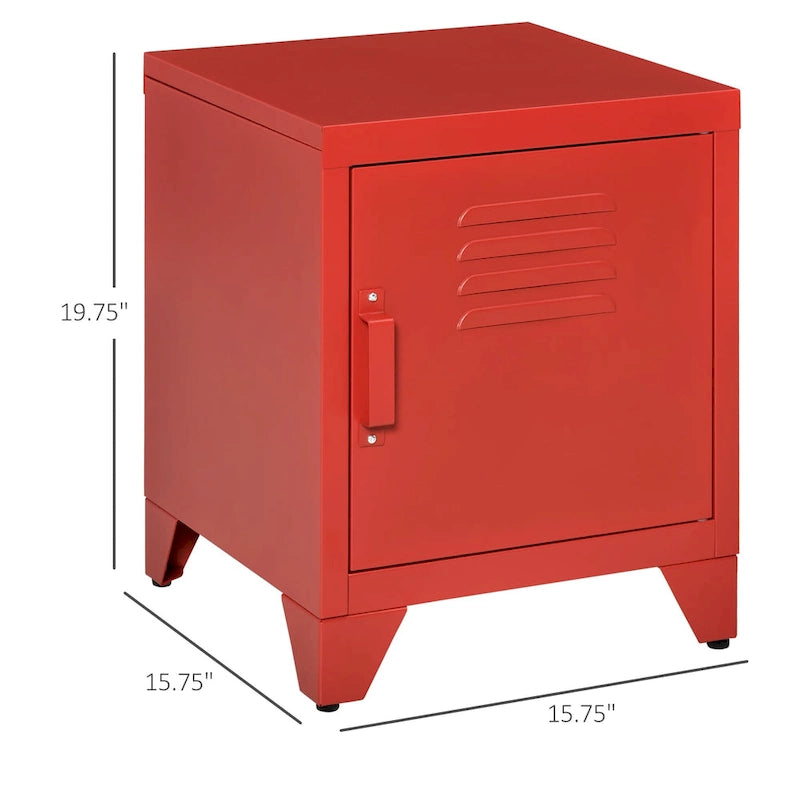 Industrial End Table, Living Room Side Table with Locker-Style Door and Adjustable Shelf - 15.75x15.75x19.75