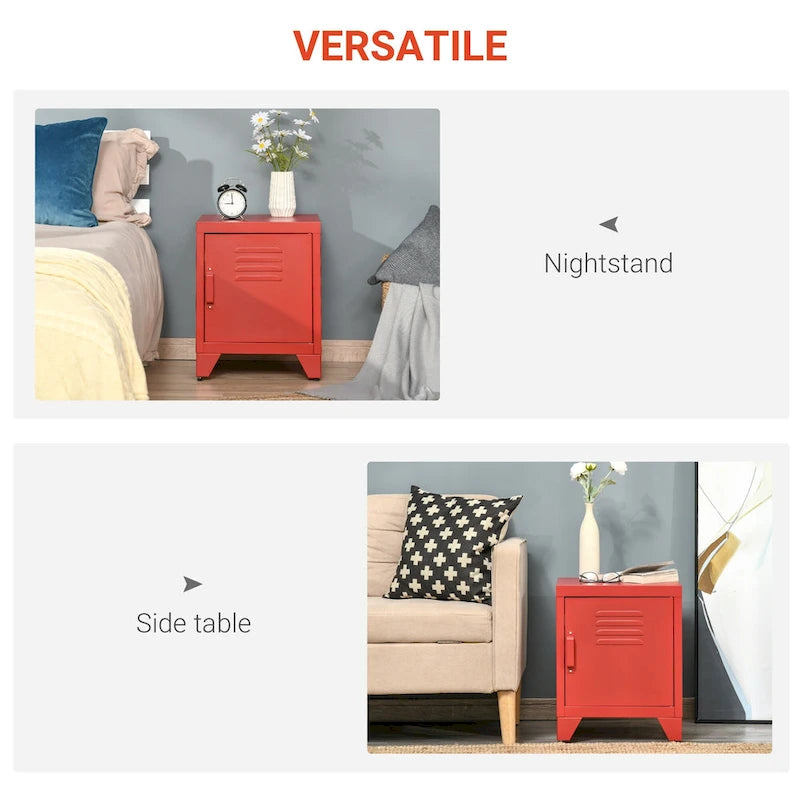 Industrial End Table, Living Room Side Table with Locker-Style Door and Adjustable Shelf - 15.75x15.75x19.75