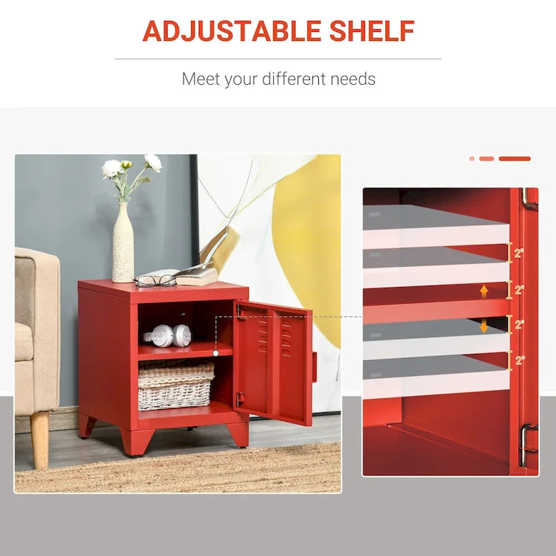 Industrial End Table, Living Room Side Table with Locker-Style Door and Adjustable Shelf - 15.75x15.75x19.75