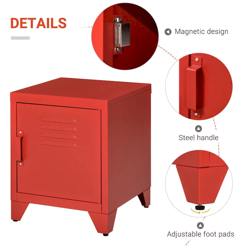 Industrial End Table, Living Room Side Table with Locker-Style Door and Adjustable Shelf - 15.75x15.75x19.75