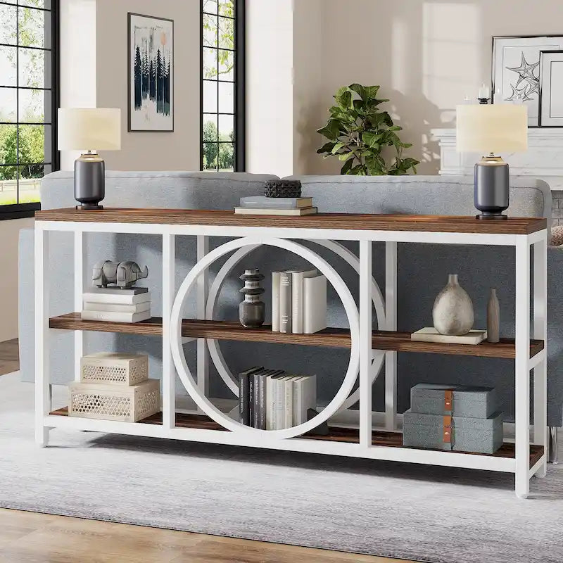 70.9" Extra Long Console Table with 3-Tier Wood Storage Shelves