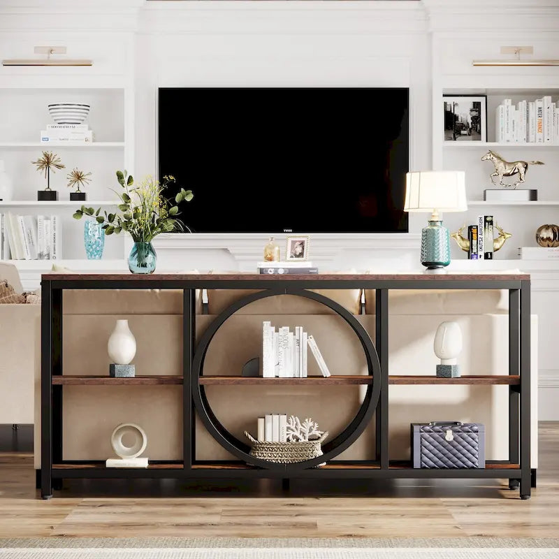 70.9" Extra Long Console Table with 3-Tier Wood Storage Shelves