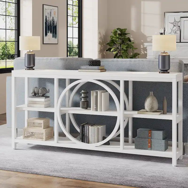70.9" Extra Long Console Table with 3-Tier Wood Storage Shelves