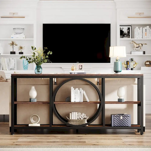 70.9 inch Extra Long Console Table Narrow Sofa Tables with 3 Tier Wood Storage Shelves