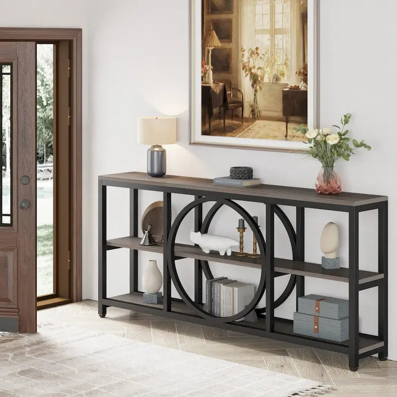 70.9" Extra Long Console Table with 3-Tier Wood Storage Shelves