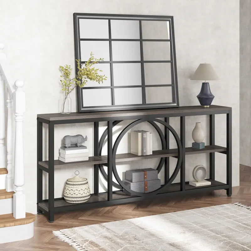 70.9" Extra Long Console Table with 3-Tier Wood Storage Shelves