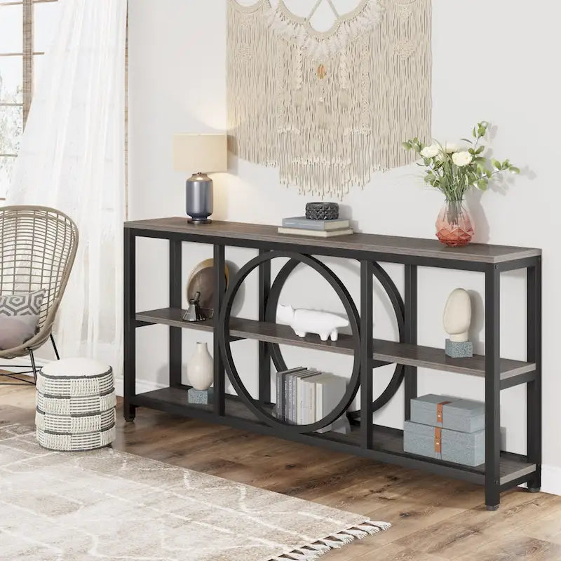 70.9" Extra Long Console Table with 3-Tier Wood Storage Shelves