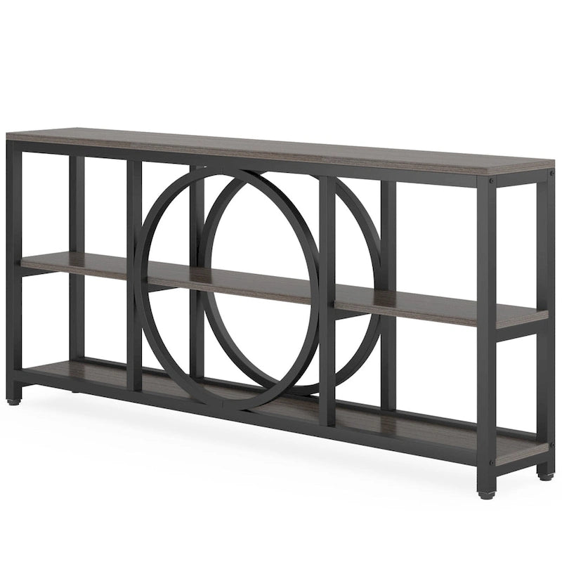 70.9" Extra Long Console Table with 3-Tier Wood Storage Shelves