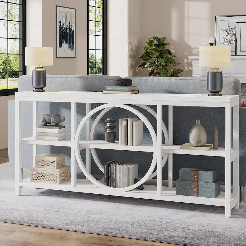 70.9" Extra Long Console Table with 3-Tier Wood Storage Shelves