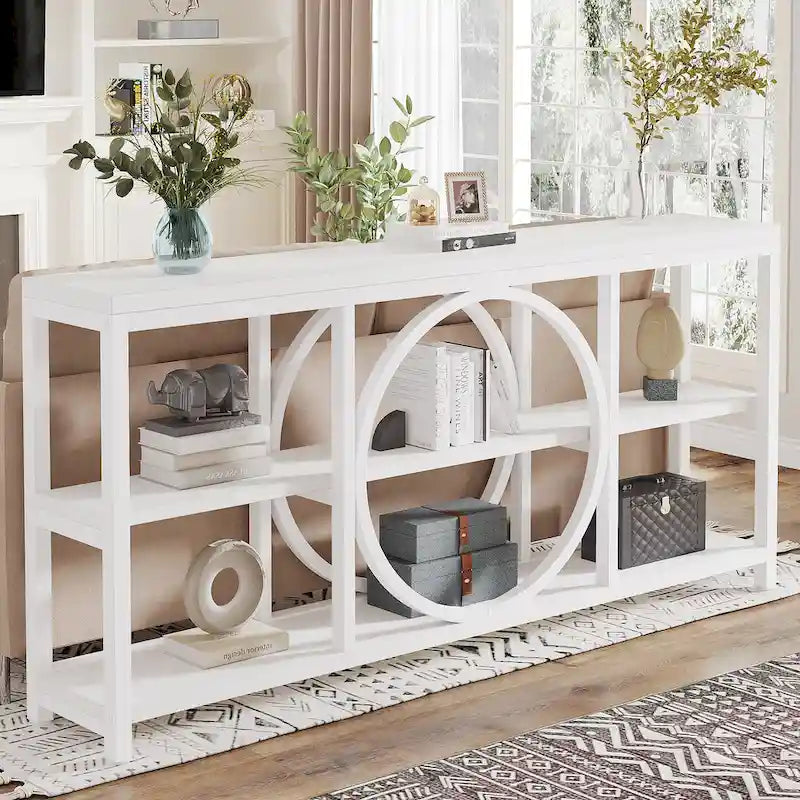 70.9" Extra Long Console Table with 3-Tier Wood Storage Shelves