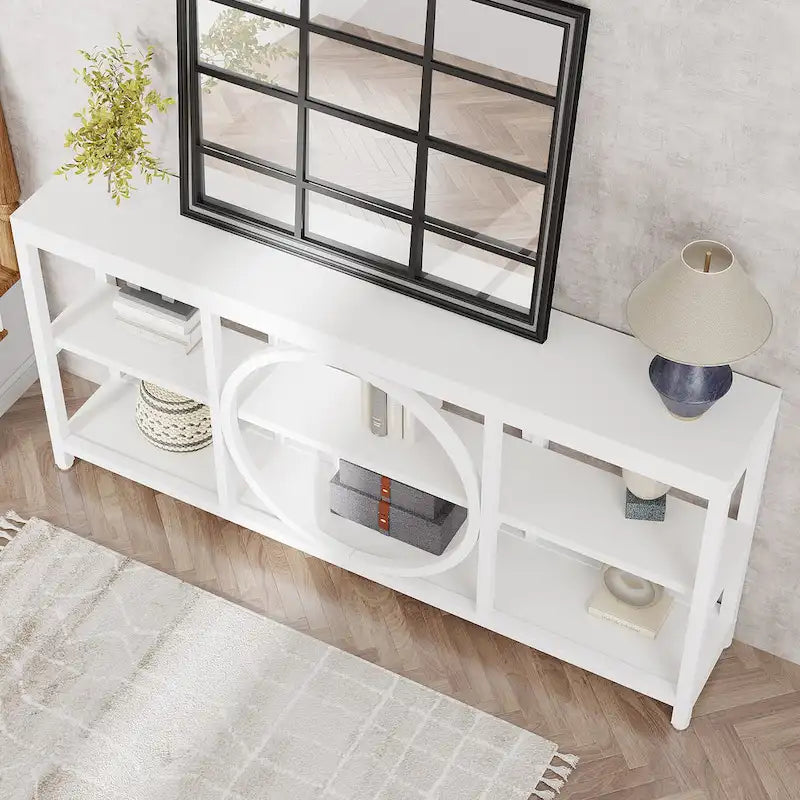 70.9" Extra Long Console Table with 3-Tier Wood Storage Shelves