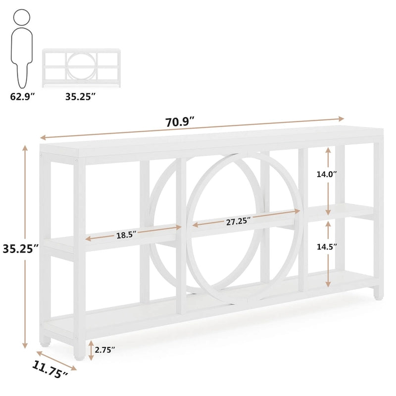 70.9" Extra Long Console Table with 3-Tier Wood Storage Shelves
