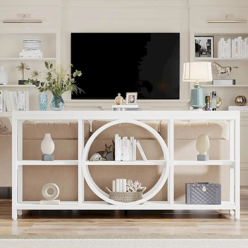 70.9" Extra Long Console Table with 3-Tier Wood Storage Shelves