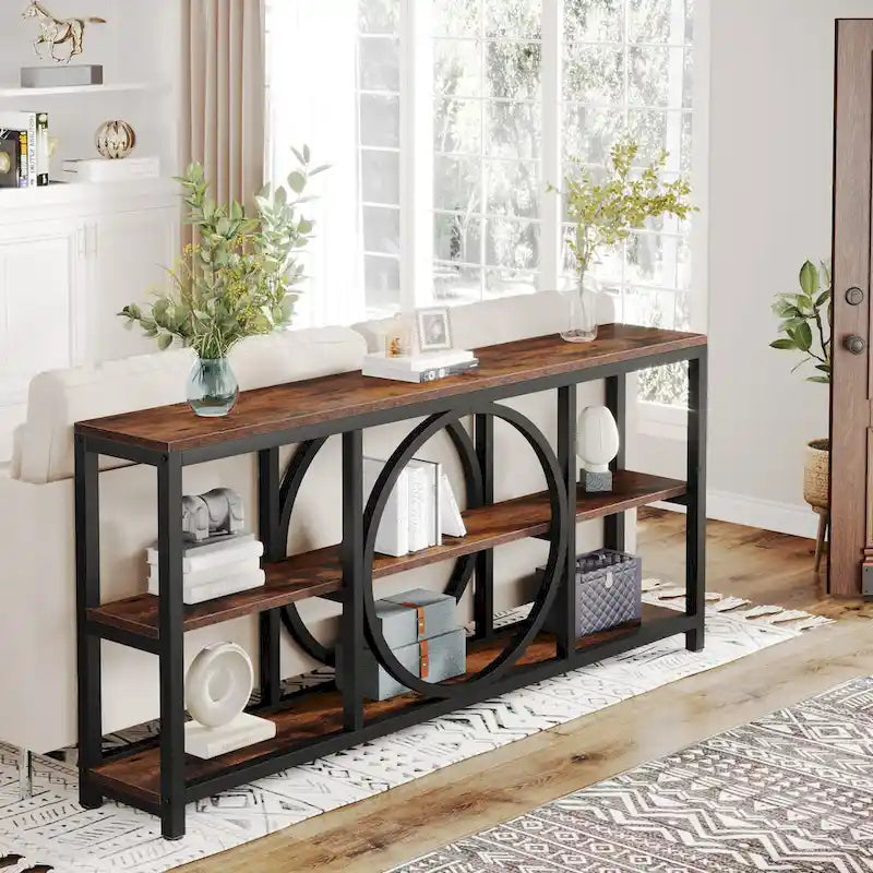 70.9" Extra Long Console Table with 3-Tier Wood Storage Shelves