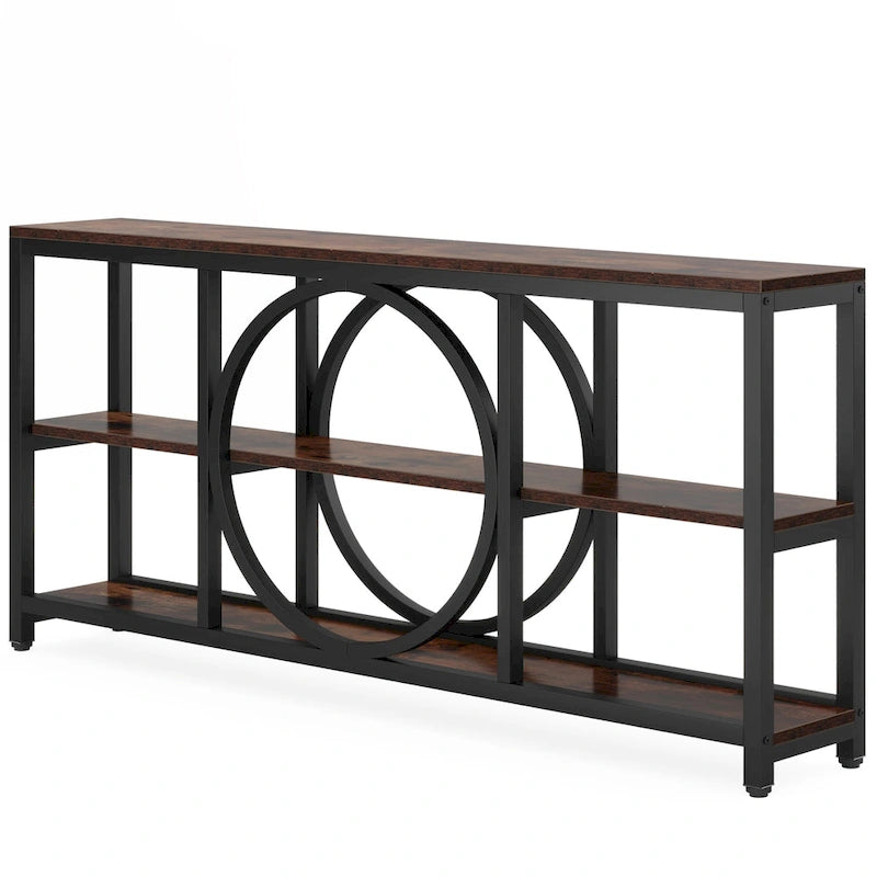 70.9" Extra Long Console Table with 3-Tier Wood Storage Shelves