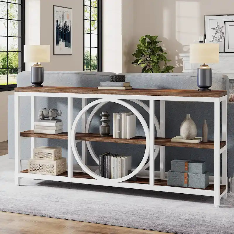 70.9" Extra Long Console Table with 3-Tier Wood Storage Shelves