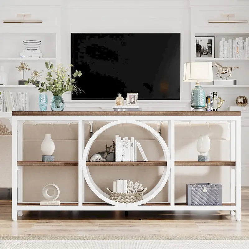 70.9" Extra Long Console Table with 3-Tier Wood Storage Shelves