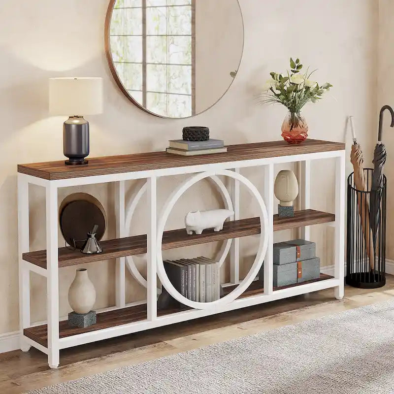 70.9" Extra Long Console Table with 3-Tier Wood Storage Shelves