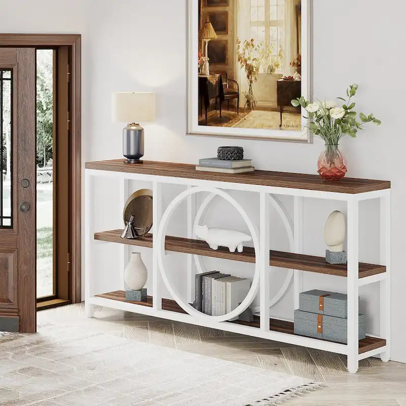 70.9" Extra Long Console Table with 3-Tier Wood Storage Shelves