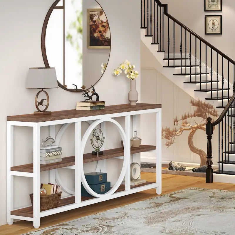 70.9" Extra Long Console Table with 3-Tier Wood Storage Shelves