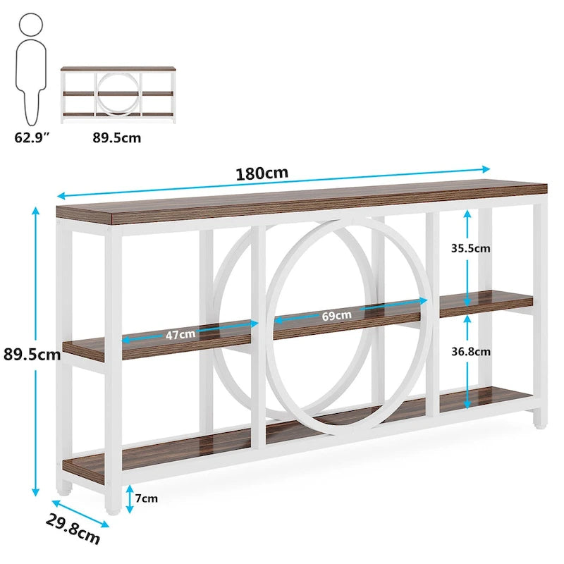 70.9" Extra Long Console Table with 3-Tier Wood Storage Shelves