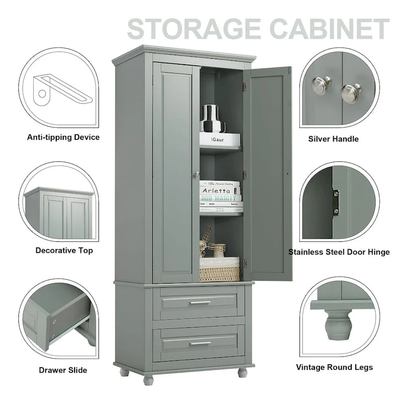 Tall Storage Cabinet with Two Drawers for Bathroom/Office