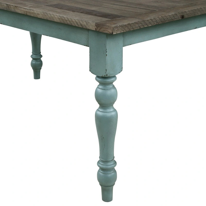 Blue and Brown Two-Tone Finish Wood Dining Table