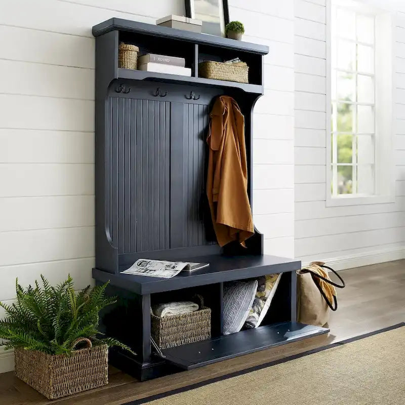 Hall Tree In Distressed Navy Finish