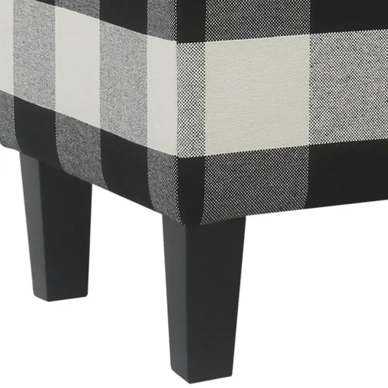 Checkered Pattern Fabric Upholstered Storage Bench, Large, Black and White