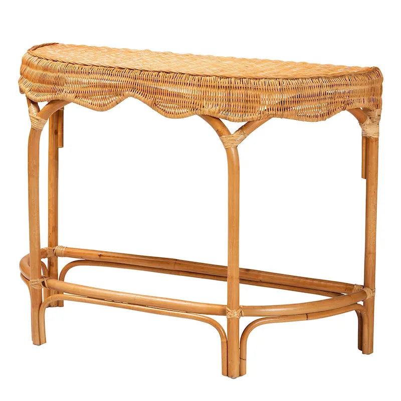 Modern Bohemian Natural Brown Rattan Console Table
