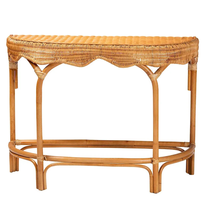 Modern Bohemian Natural Brown Rattan Console Table