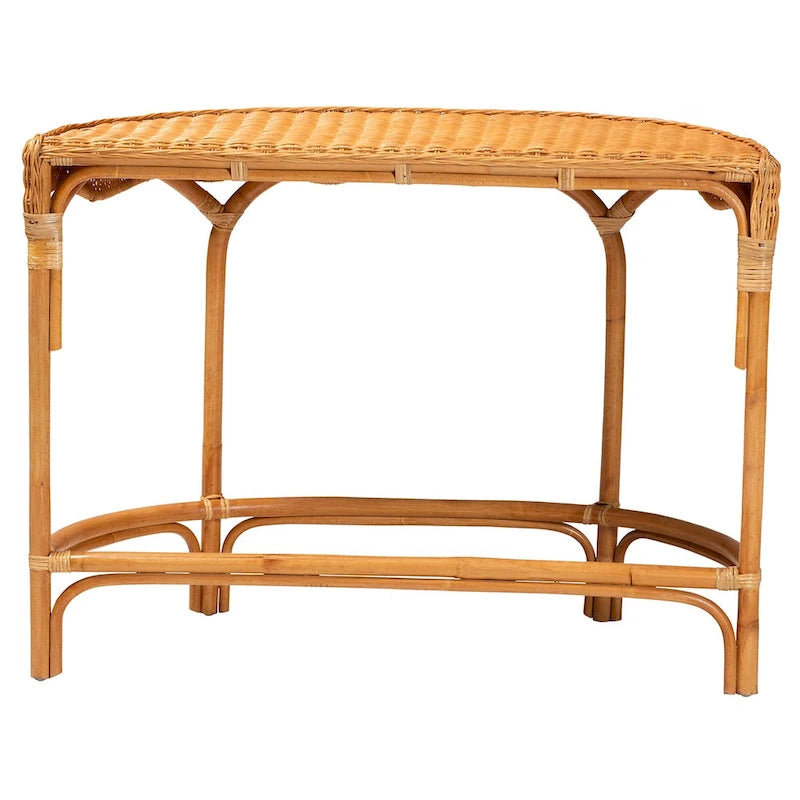 Modern Bohemian Natural Brown Rattan Console Table