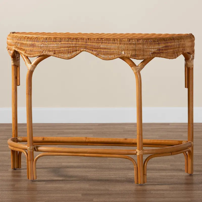 Modern Bohemian Natural Brown Rattan Console Table