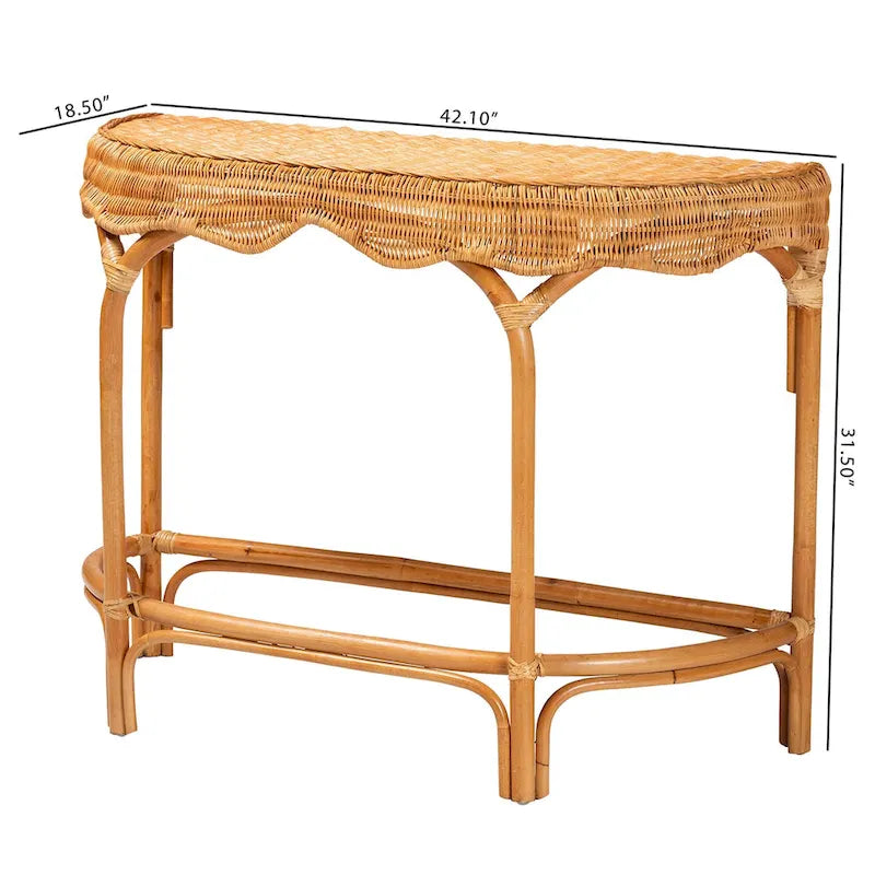 Modern Bohemian Natural Brown Rattan Console Table